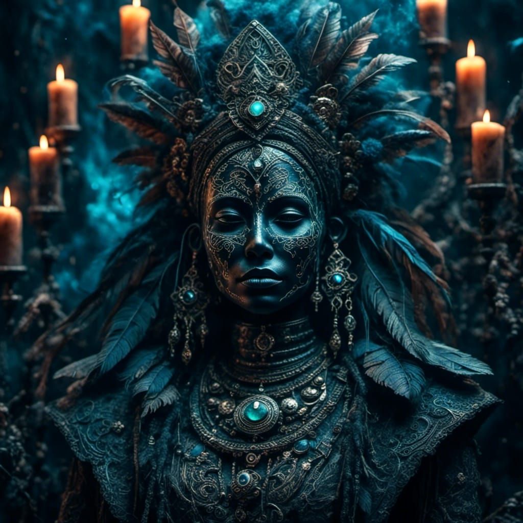 Voodoo Ghost in Surrealist Style with Tribal Mask