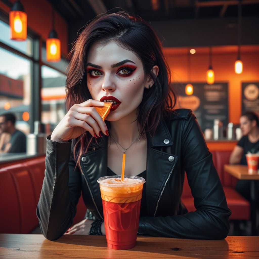 Vampire Hipster in Coffee Shop