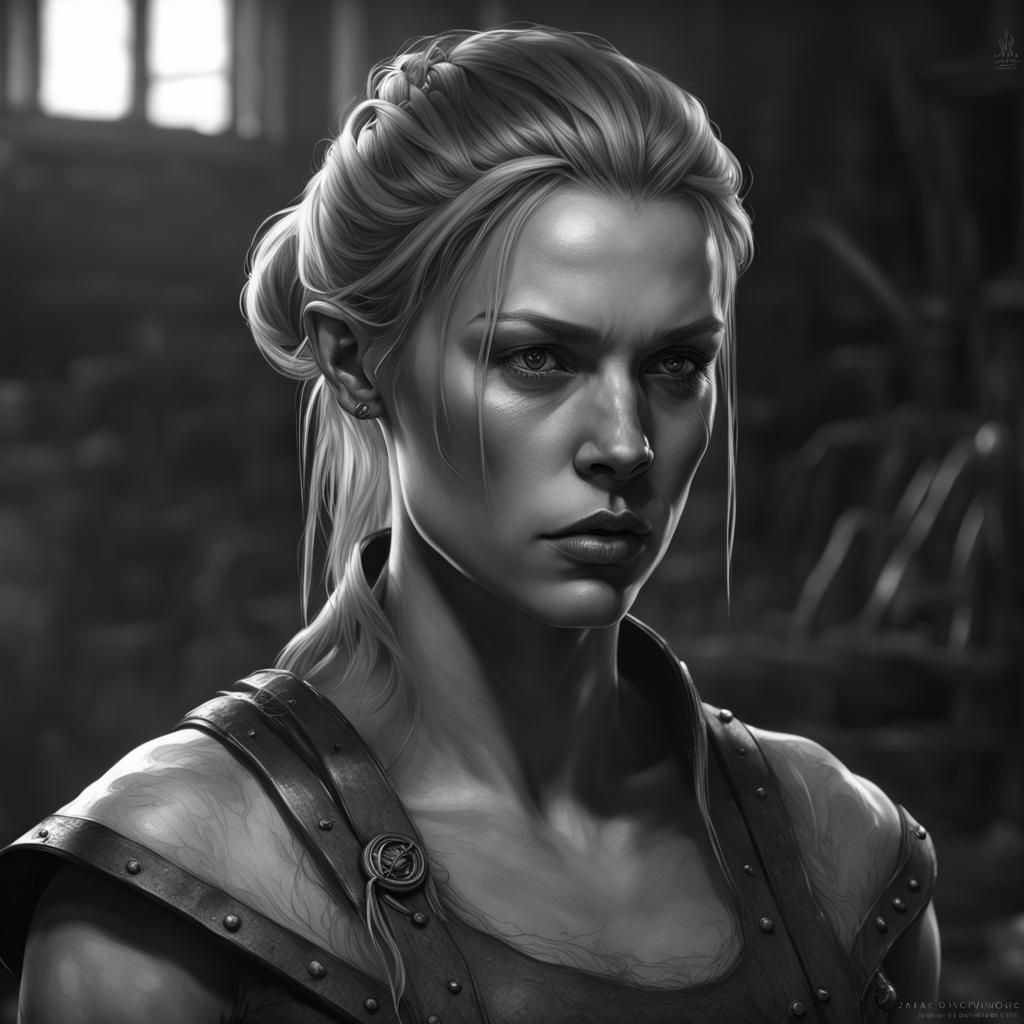 Nordic Blacksmith Woman: Detailed Dark Fantasy Drawing