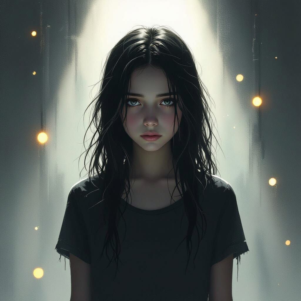 Mysterious Teen Girl in Dreamlike, Shadowy Realm