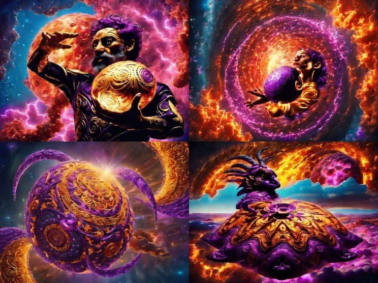 Cosmic Egg in Nebula: Surrealist Aztec-Mayan Vision