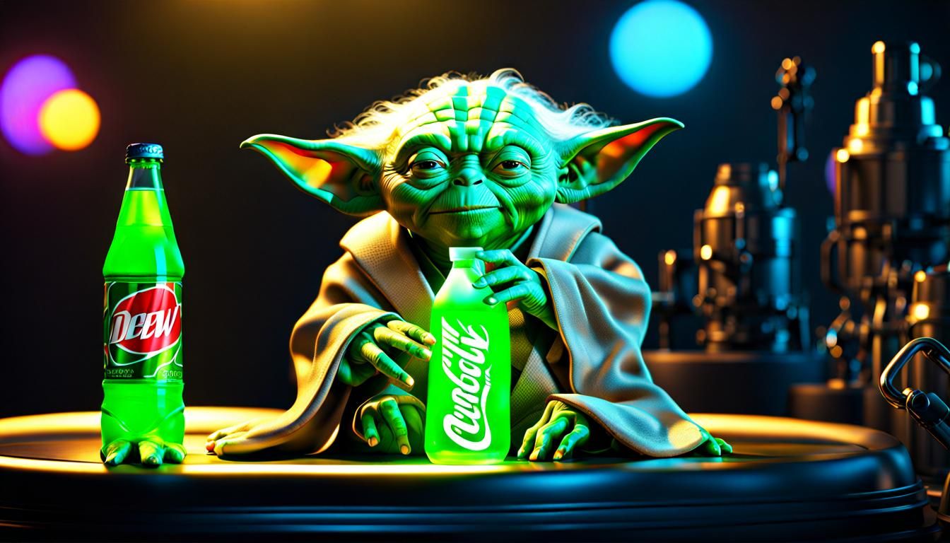 Yoda with Mountain Dew Bottle in Octane Render