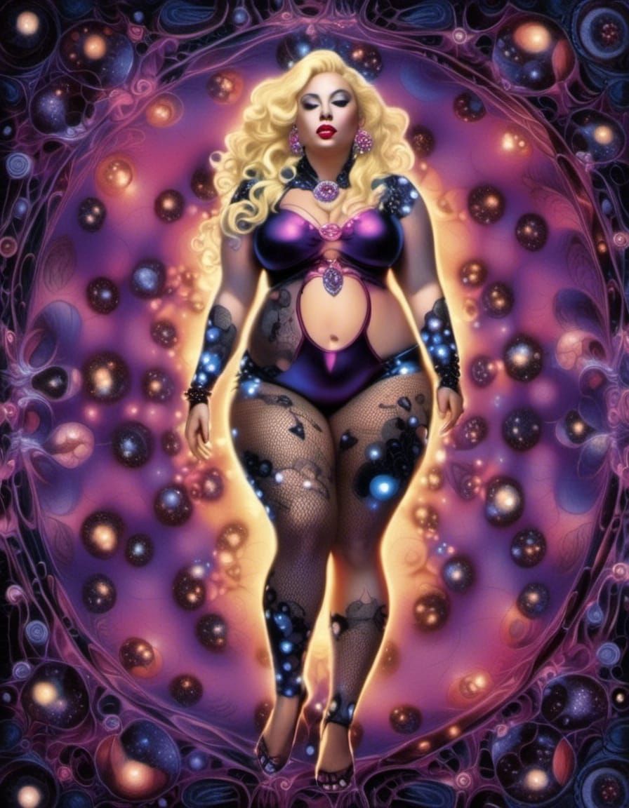Gothic Pin-Up Portrait in Holographic Astral Style