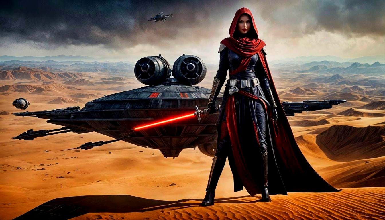 Hyperrealistic Star Wars Sith Warrior Aerial View