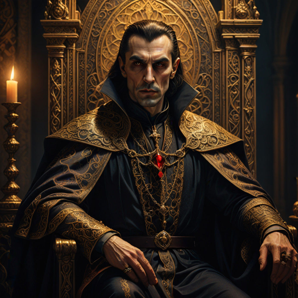 Dracula as the Mage Tarot Card in Medieval Fantasy Style