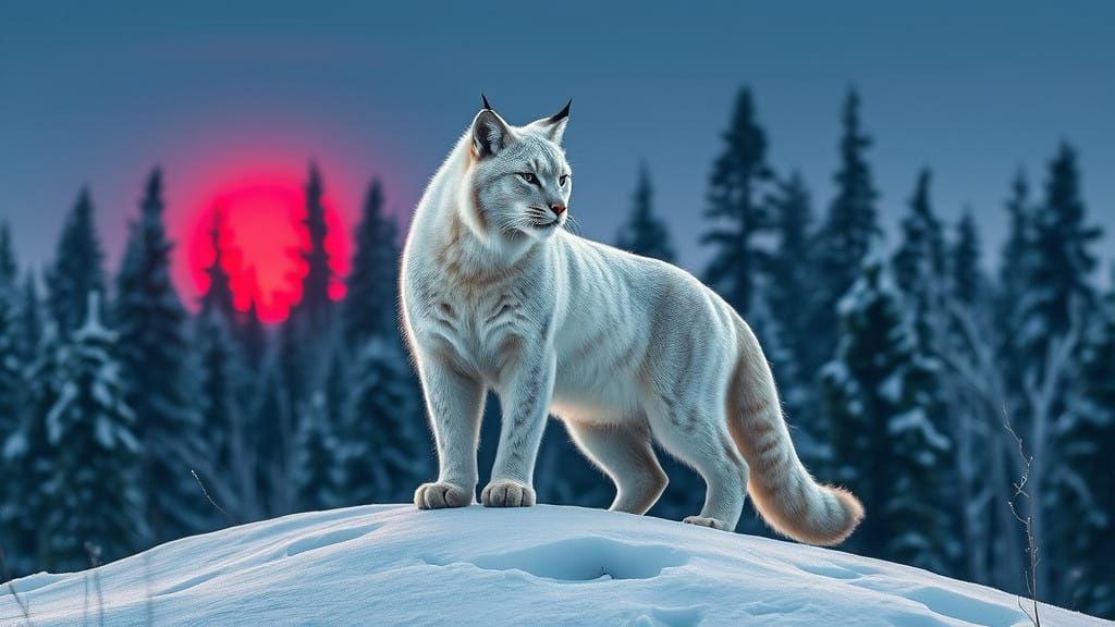 Majestic White Lynx in Taiga Landscape