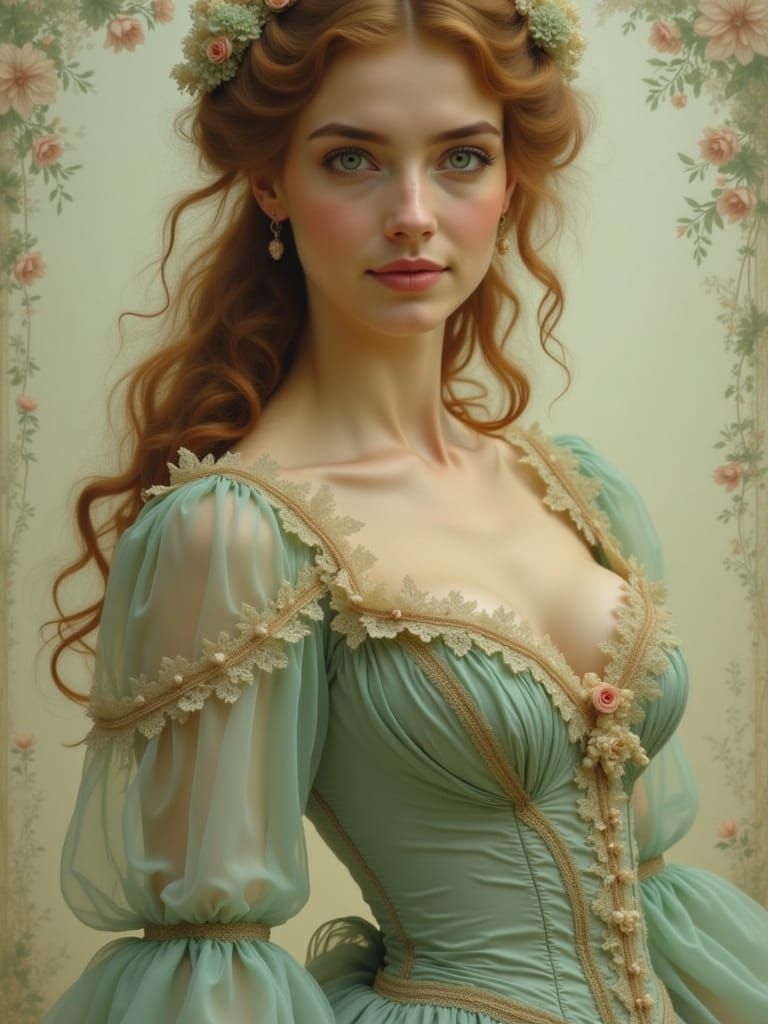 Ethereal Victorian Beauty in Lavish Ball Gown