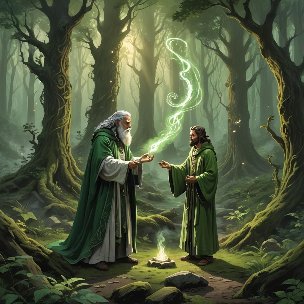 Druids Casting Nature Spell in Forest Illustration