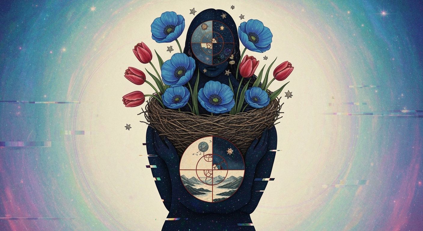 Dreamlike Mindscape with Woman, Stars and Ernst Haeckel Infl...