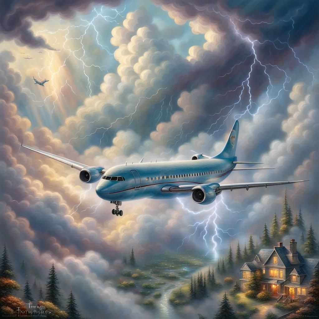 Plane Soaring Through Stormy Clouds: Fantasy Art