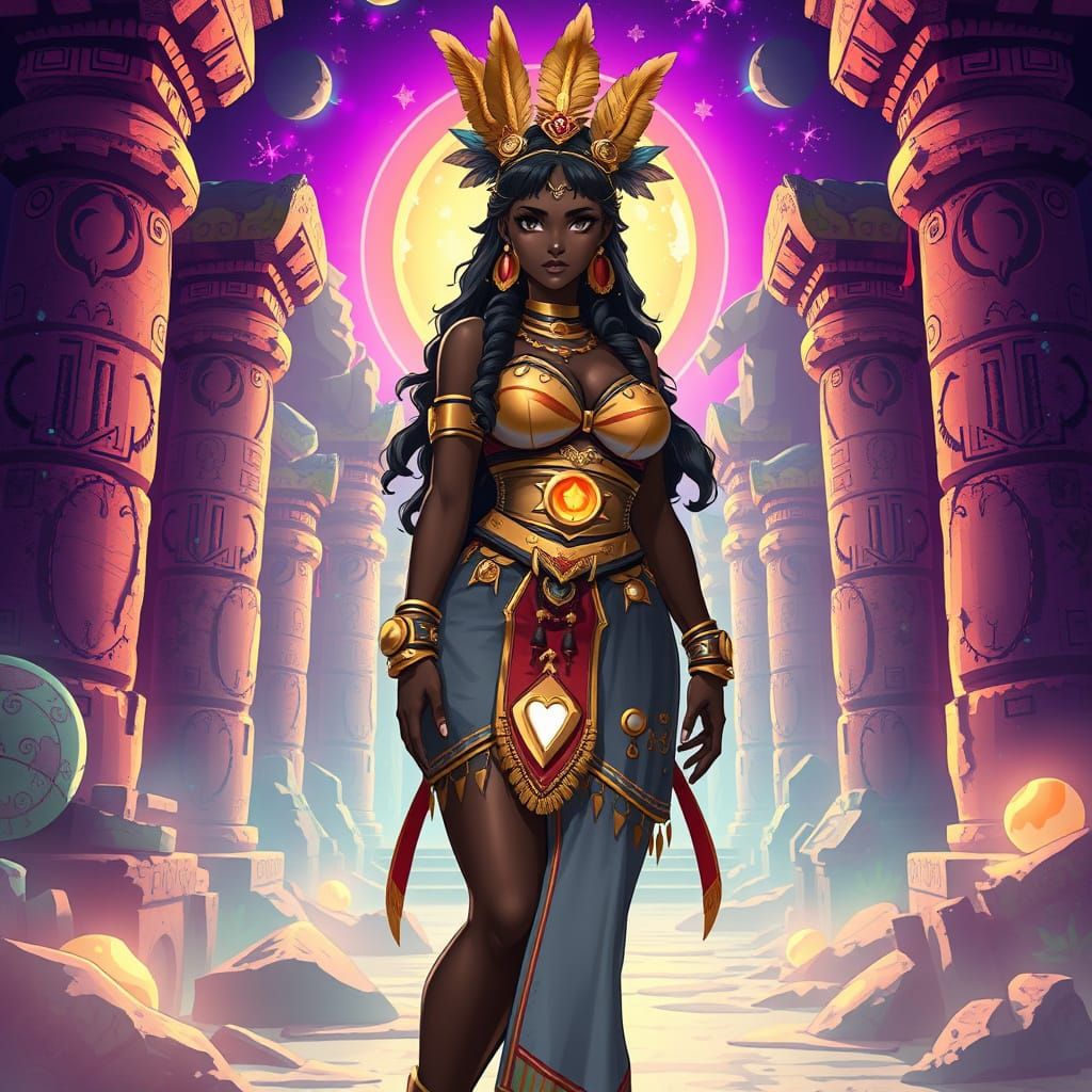 Aztec-Mayan Anime Goddess in Candy Art Style