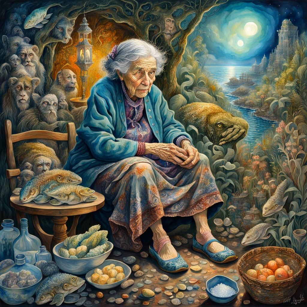 Fantasy Watercolor of Old Woman of Lent