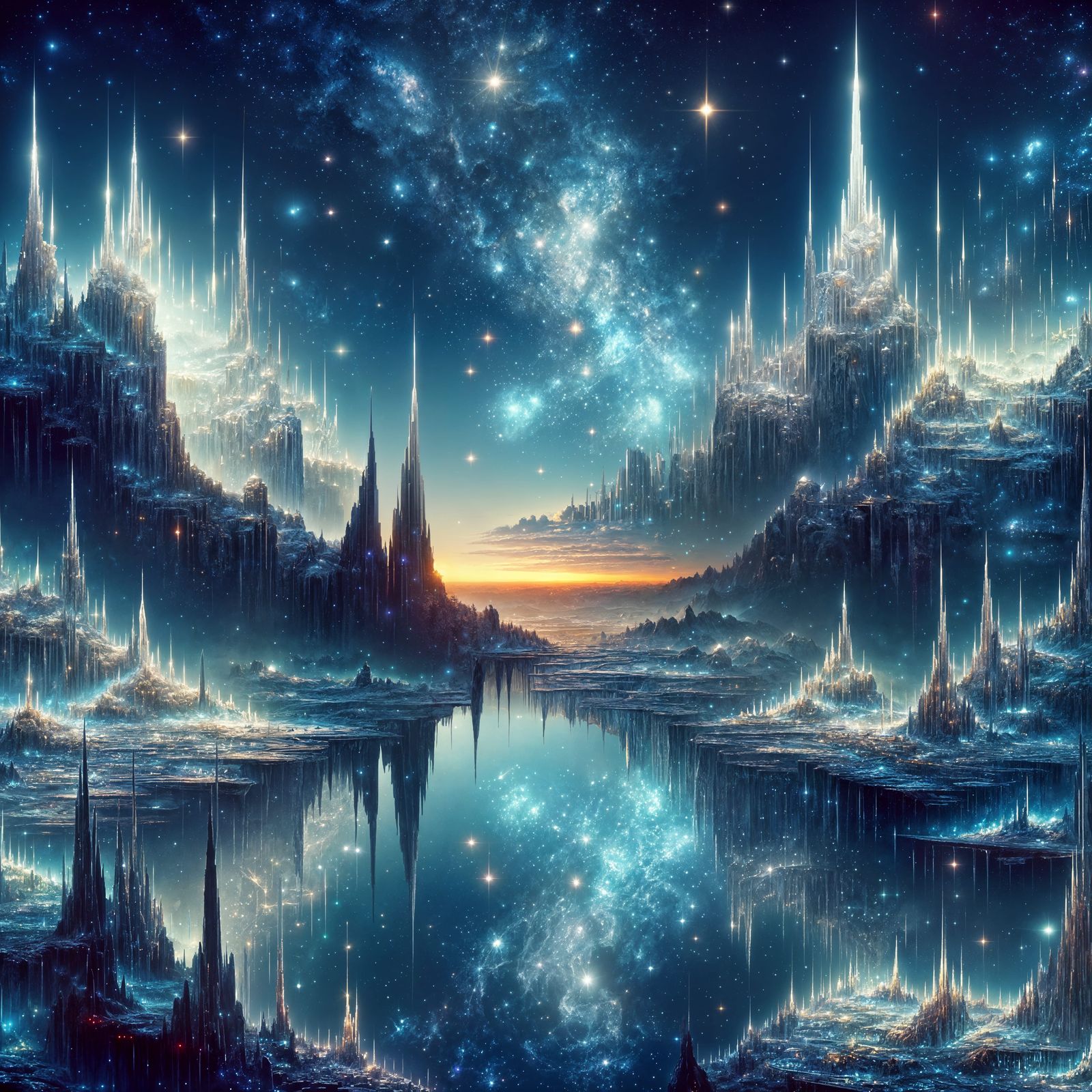 Ice Reflecting Stars: 3D Rendered Night Scene