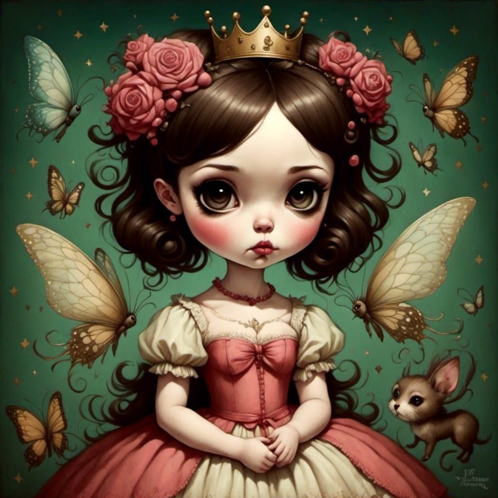 Whimsical Fairy Tale Princess Portrait in Lowbrow Art Style