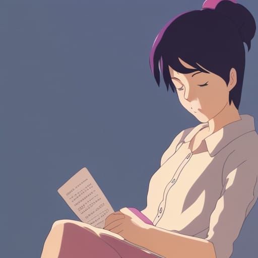 Girl Reading Book in Studio Ghibli Anime Style