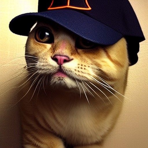 Fuzzy Cat Wearing Baseball Cap