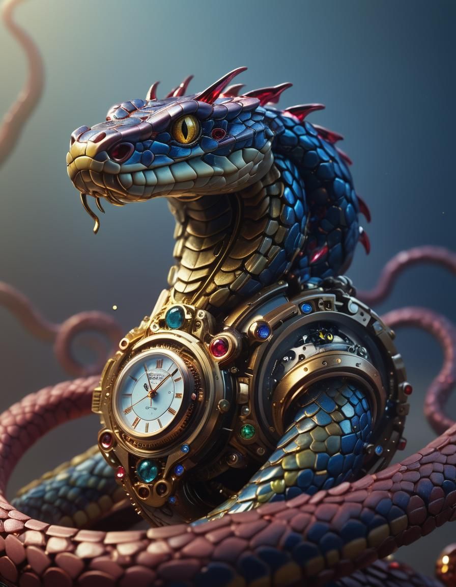 Mechanical Viper Snake of Watch Parts and Rubies