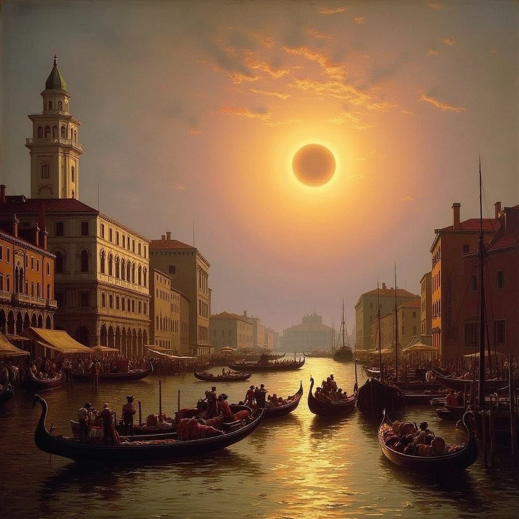 Venice Solar Eclipse Oil Painting in Romantic Style