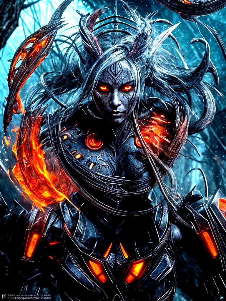 Disturbing Multi-Faced Warrior in Dark Cinematic Style