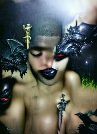 Menacing Dark Fantasy Dog with Glowing Eyes