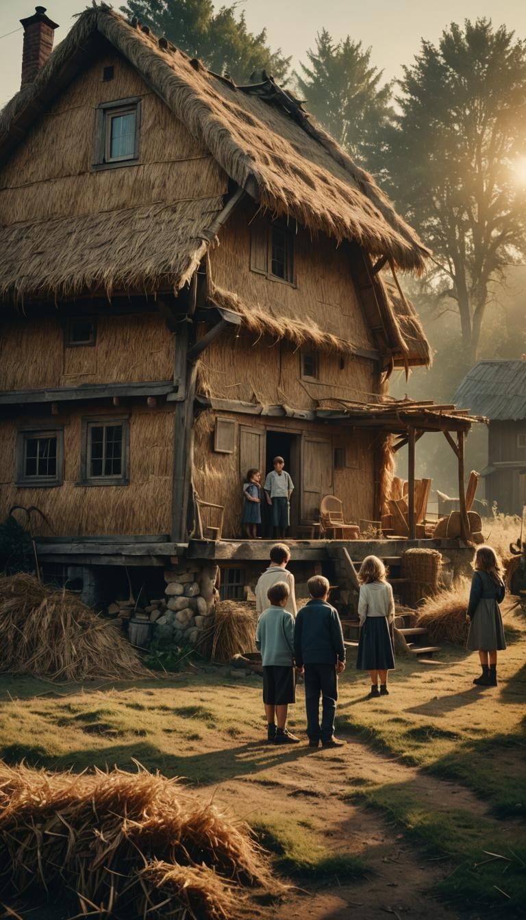 Cinematic Family Portrait in Straw House