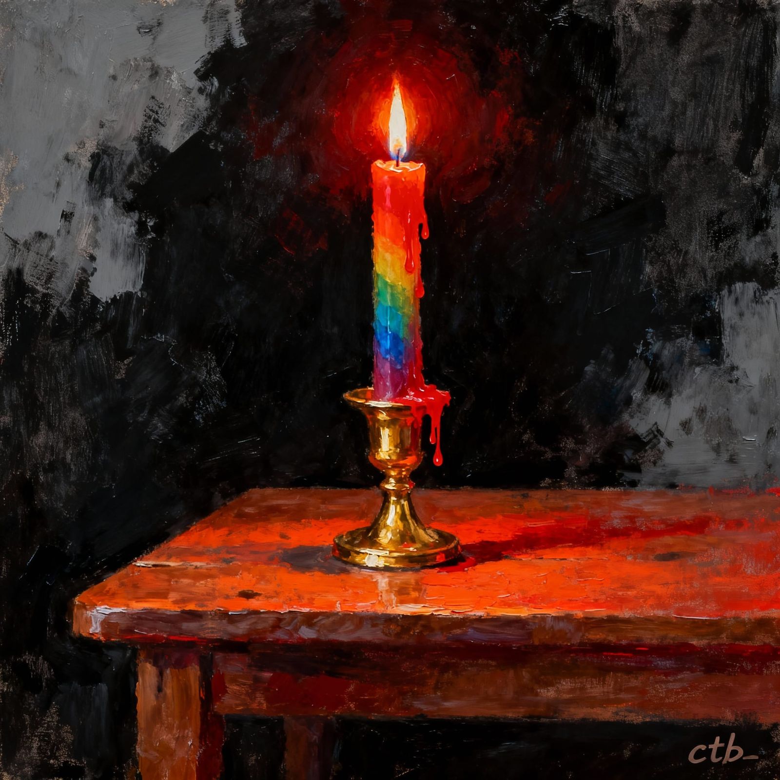 Rainbow Candle Flame in Oil Painting Style