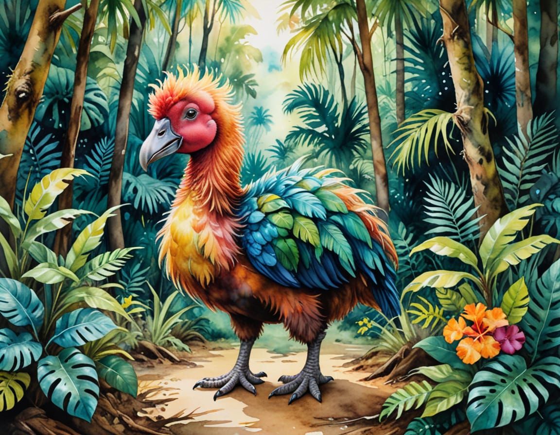 Vibrant Tropical Dodo in Whimsical Watercolour