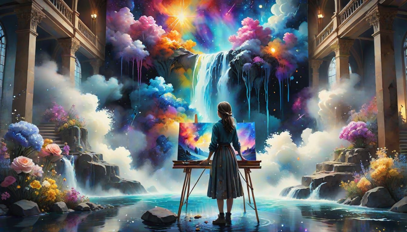 Artist's Cosmic Waterfall: Hyper-Detailed Octane Render