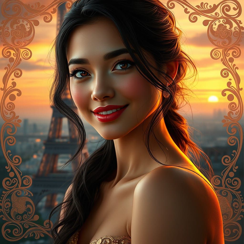 Romantic Parisian Goddess in Art Nouveau Style