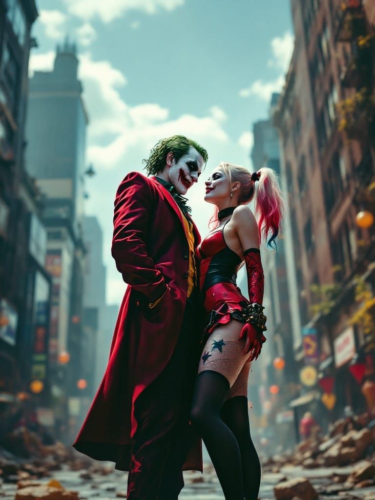 Joker and Harley Quinn in Cinematic Film Still