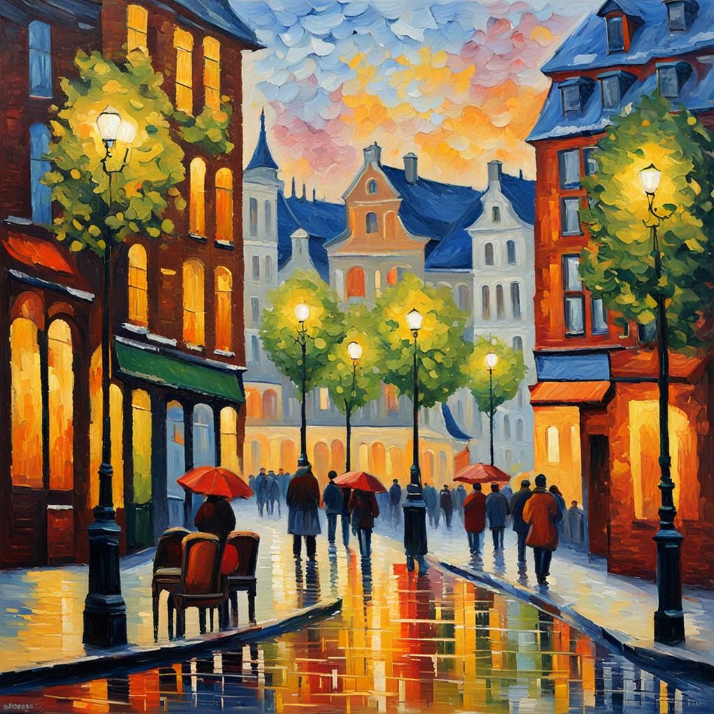 Brussels in Expressionist Neo-Impressionism Style
