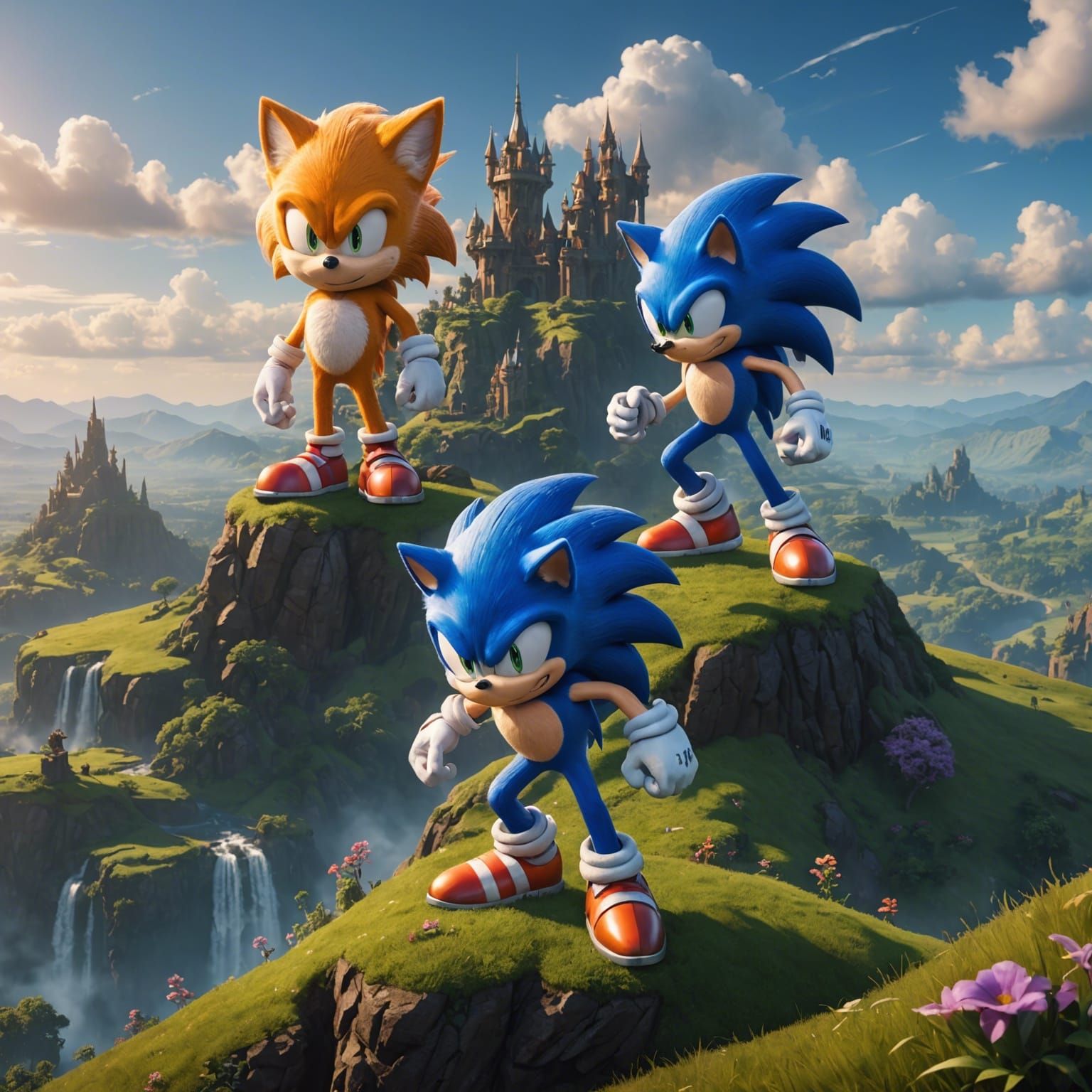 Sonic and Goku on a Hill in Fantasy Art