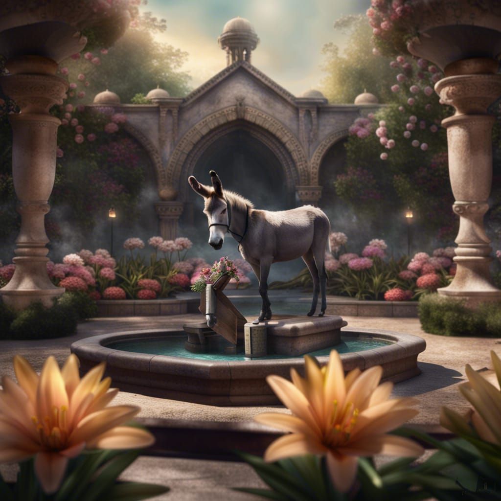 Donkey and Fountain with Coffin: Digital Matte Painting