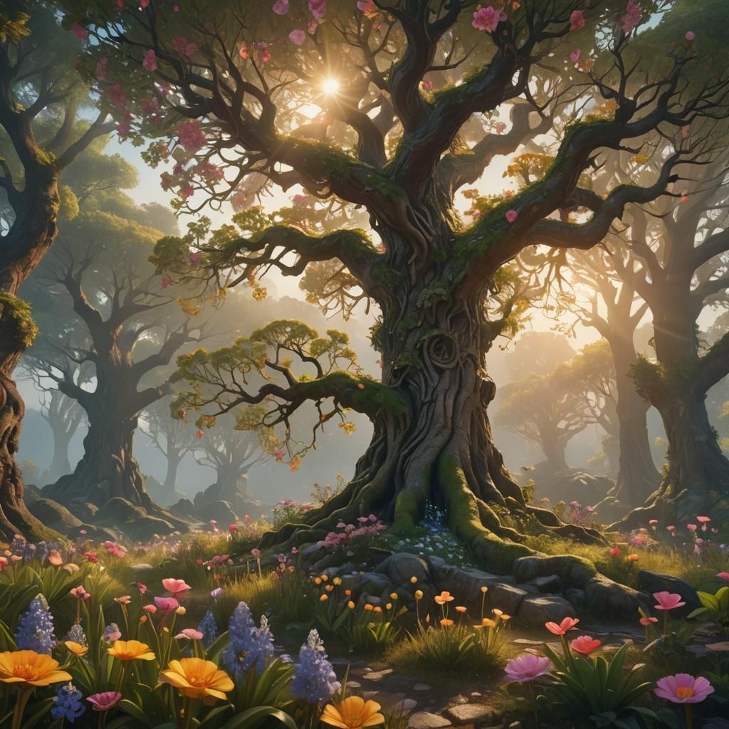 Fantasy Flower Landscape in Art Nouveau Style