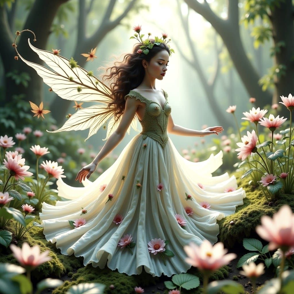 Ethereal Woodland Sprite in Forest Setting