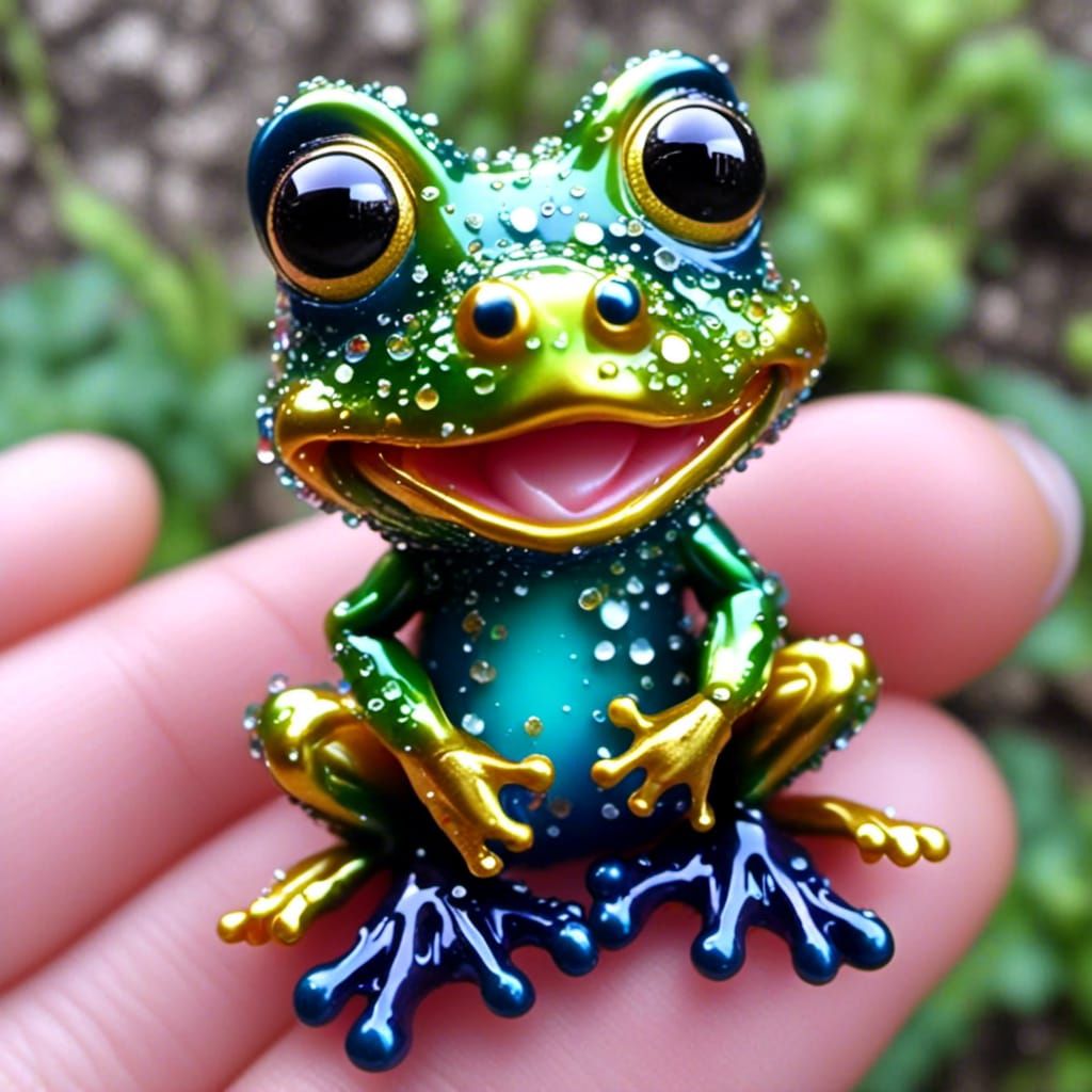 Colorful Shiny Frog in Fairy-Tale Glass Art Style