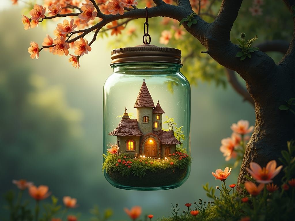 Fantasy Fairy Villages in Jars, Octane Render