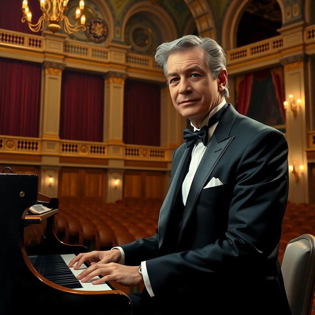 Distinguished Pianist in Elegant Oil Painting Style