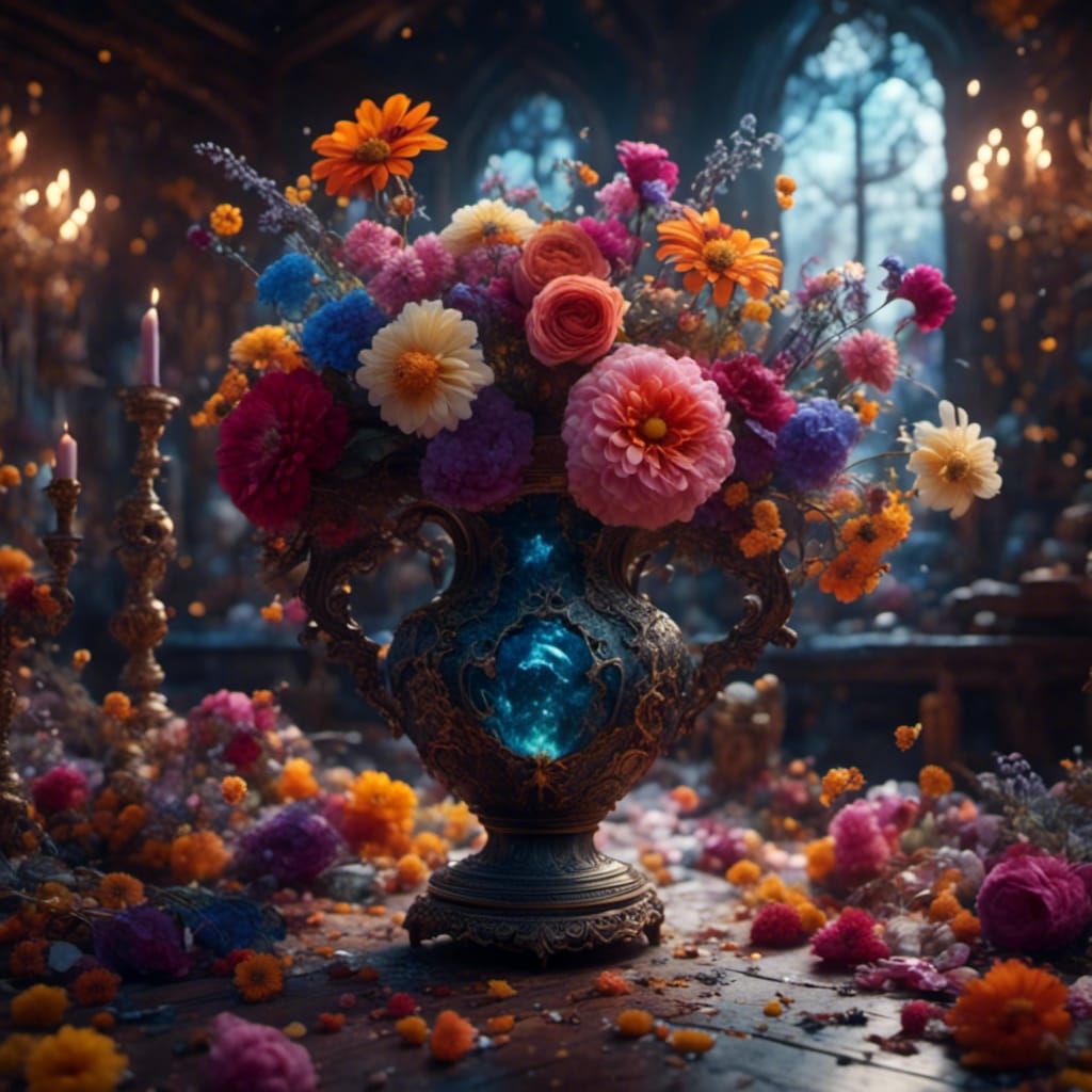 Victorian Vase with Flowers in Hyperreal Style