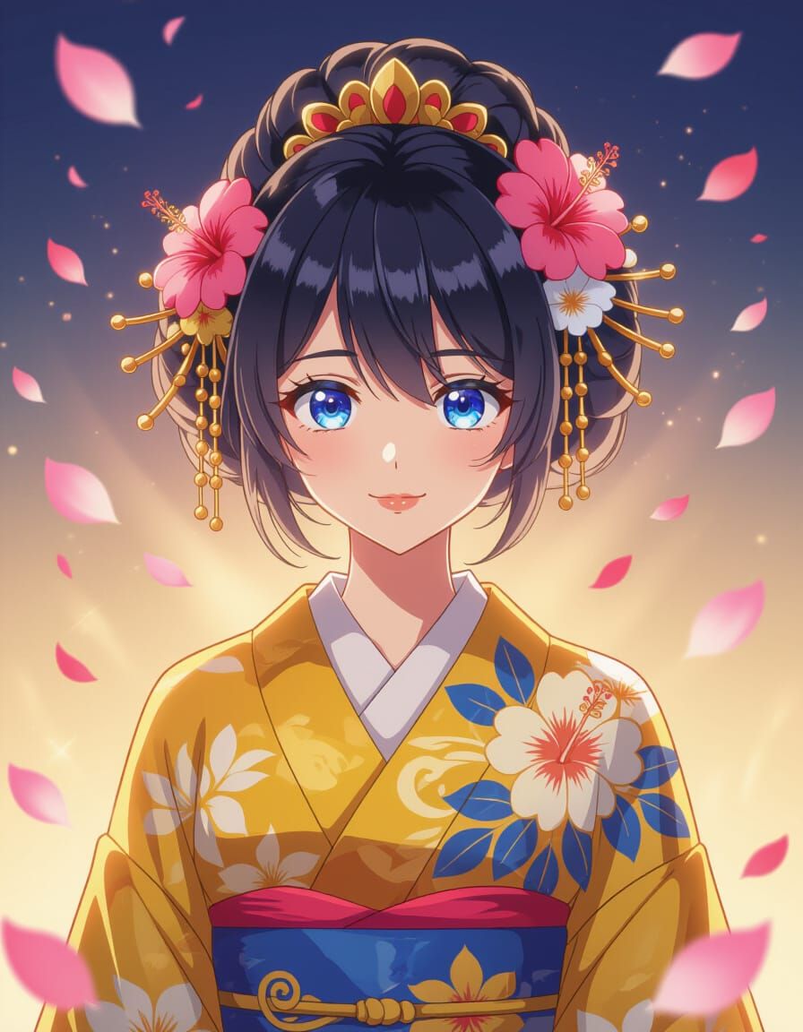 Hibiscus Queen in Vibrant Anime Style