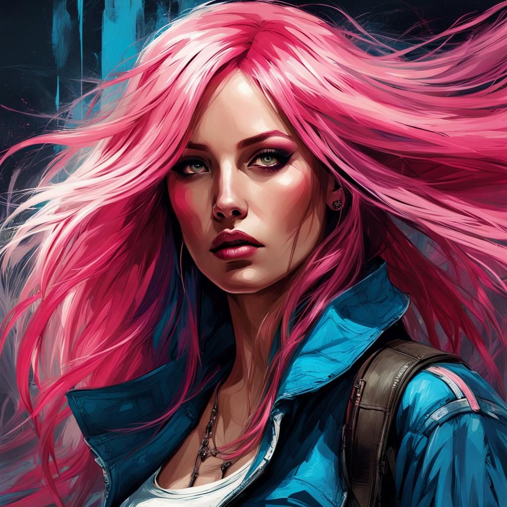 Woman with Pink Hair, Intensely Detailed Digital Art