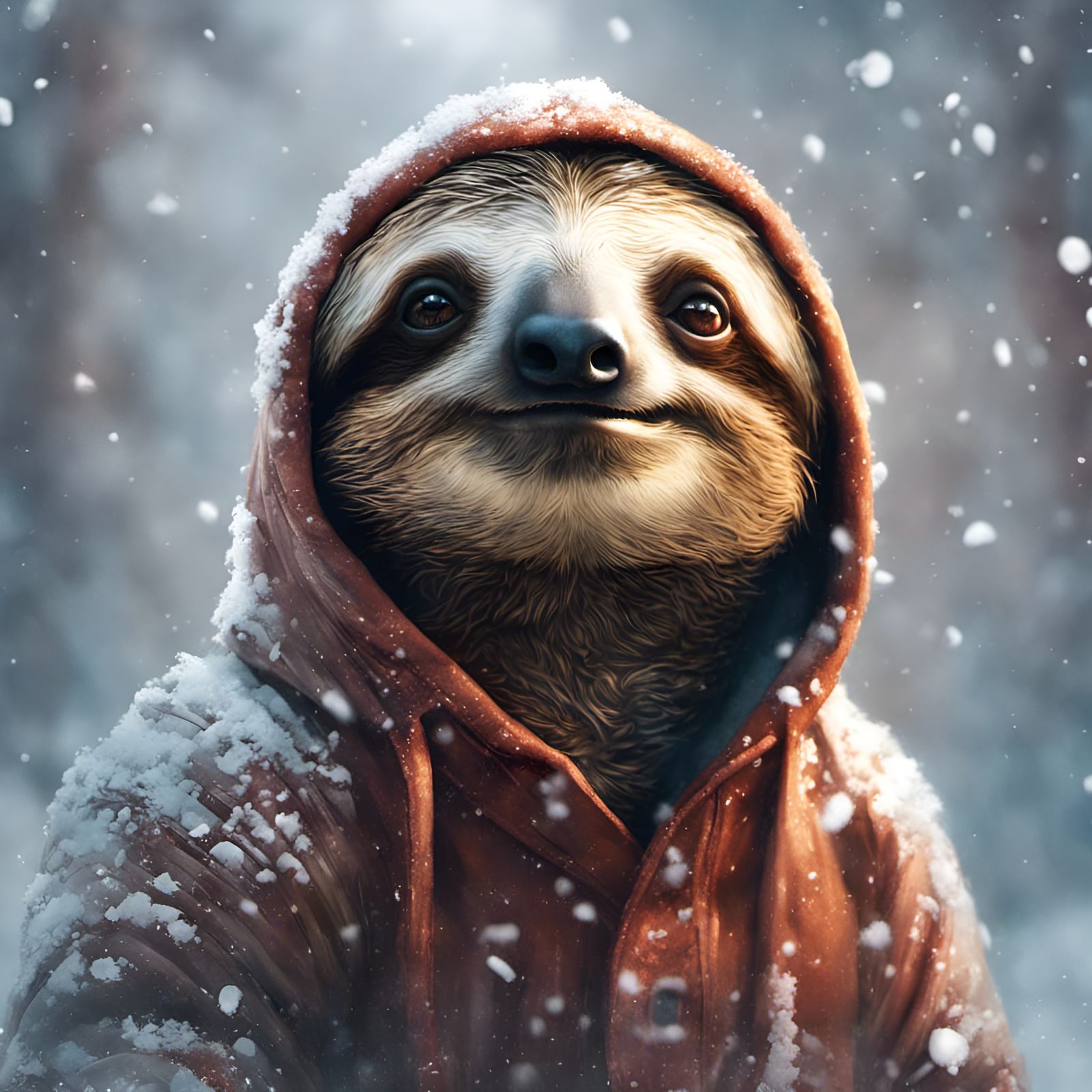 Sloth in Snowy Landscape, Digital Illustration