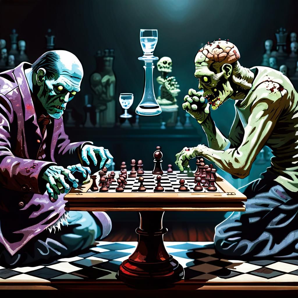Zombie versus Frankenstein Chess Match