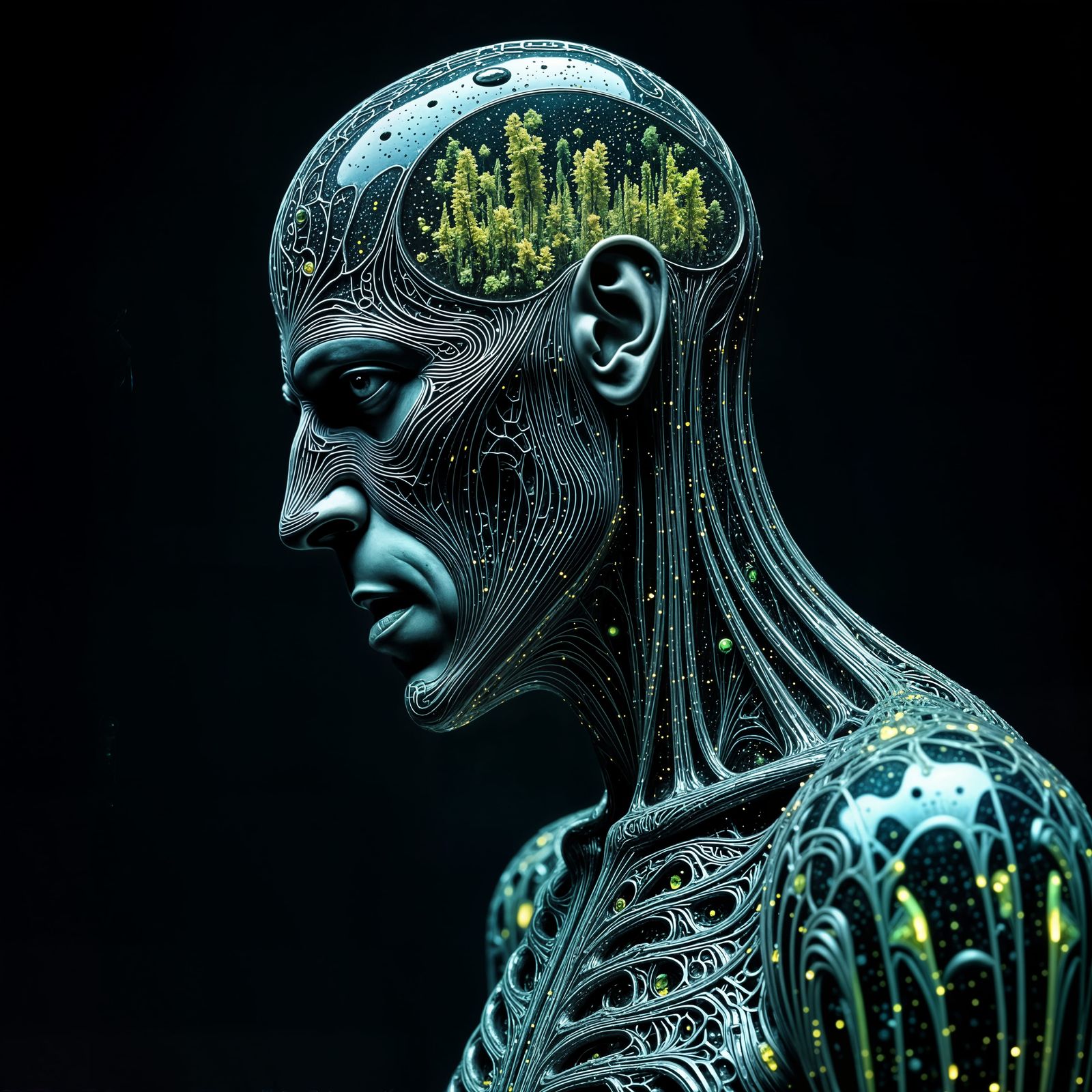 Cyberpunk Noir Self Portrait in Aged Black and White