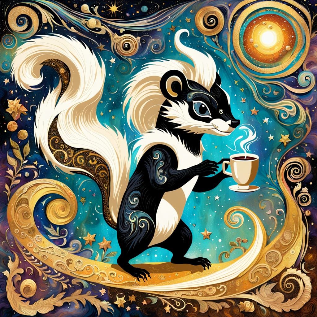 Surreal Skunk Hero in Vintage Space Poster, Impasto Style