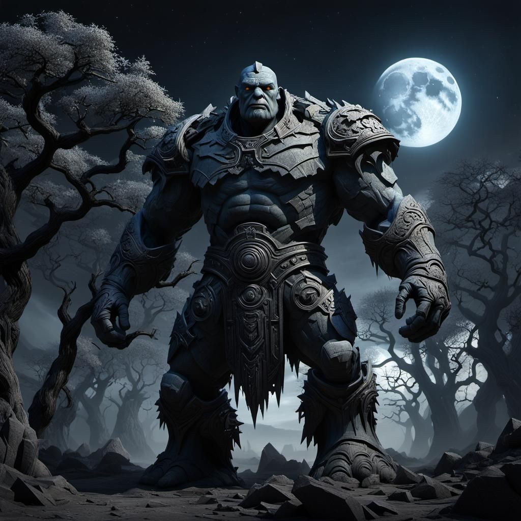 Stone Golem in Wasteland by Moonlight