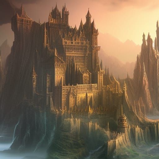 Gothic Fortress Sunset: Detailed Matte Painting