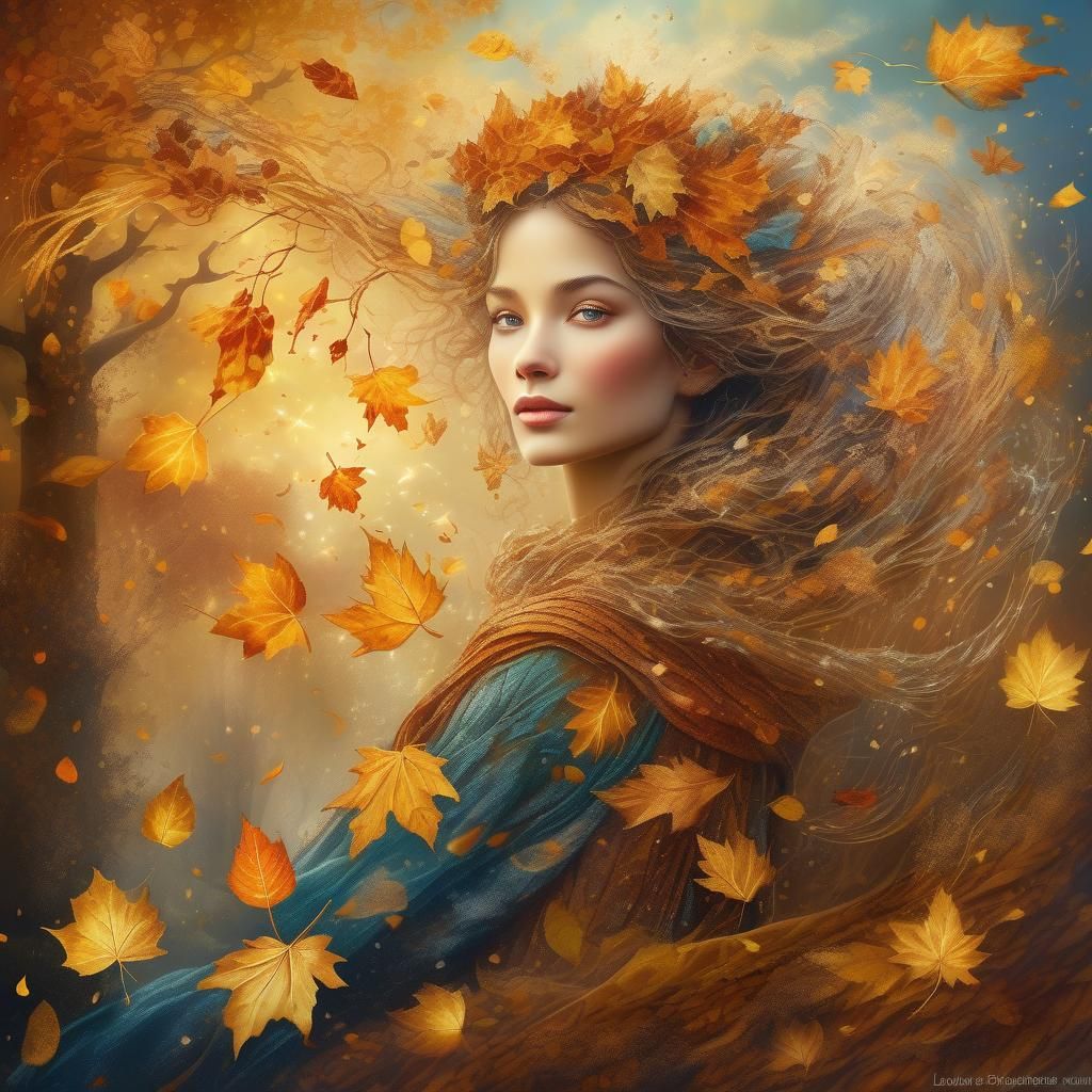Enchanting Autumn Fairy with Golden Leaves