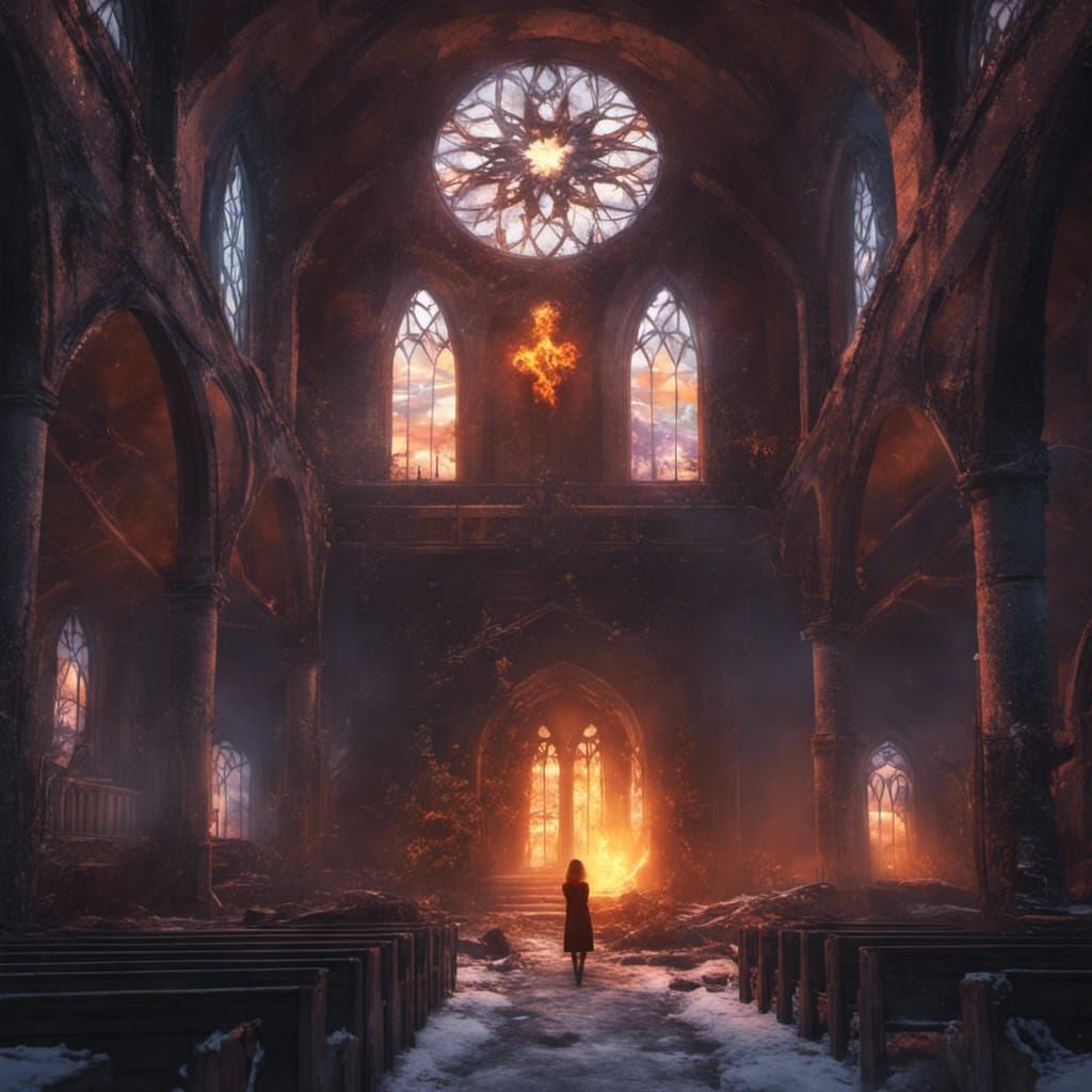 Sunset Shimmer in Abandoned Church: Matte Painting