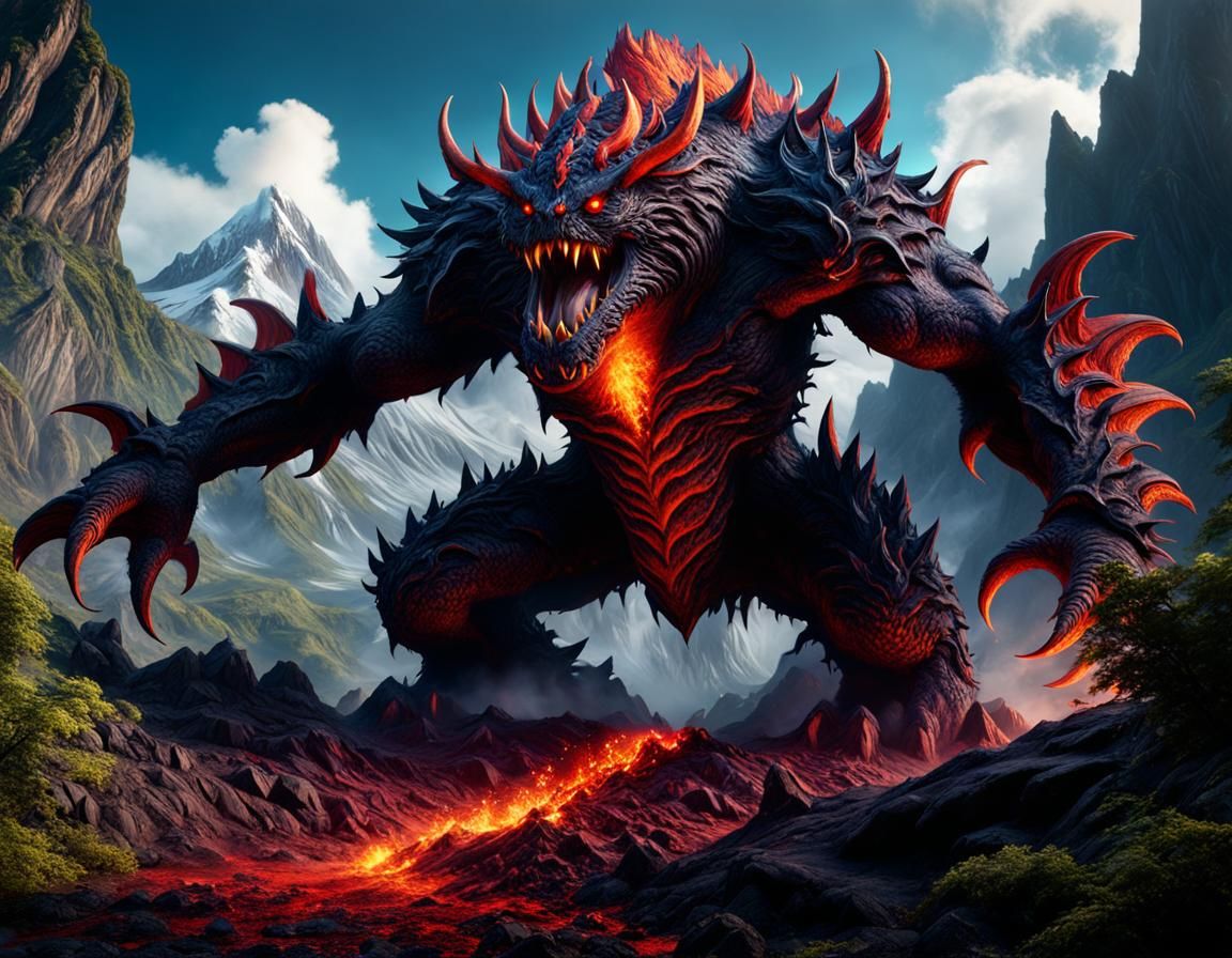 Fantastical Volcano Monster in Detailed Matte Painting